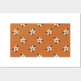 Elegant White Winter Flower Orange Pattern Posters and Art